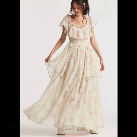 LoveShackFancy Noni Off-The-Shoulder Tiered Maxi Dress size 4 (NWT)